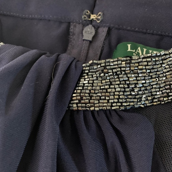 Lauren Ralph Lauren Navy Beaded Neck Sleeveless Evening Gown Sz 12 - Picture 7 of 9